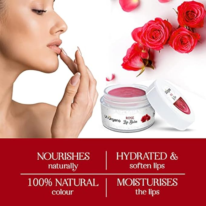 LA Organo ROSE LIP BALM FOR DRY, CHAPPED LIPS WITH INTENSE MOISTURIZING (10 G) - Image 4